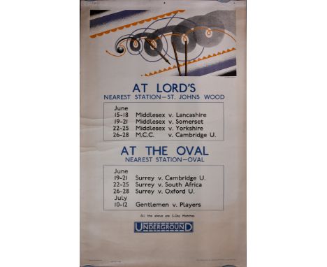 A. E. Halliwell (1905-1987) – Lithograph in colours – Poster – “At Lord’s” (1929), printed by Sanders Phillips & Co, London, 
