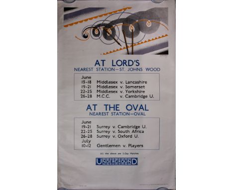 A. E. Halliwell (1905-1987) &ndash; Lithograph in colours &ndash; Poster &ndash; &ldquo;At Lord&rsquo;s&rdquo; (1929), signed