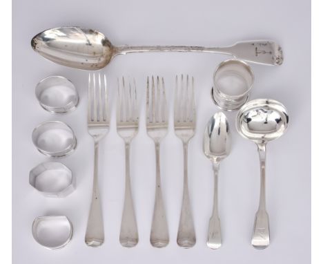 A William IV Silver Fiddle Pattern Gravy Spoon and Mixed Silver, the spoon by William Chawner, London 1831, crested, a silver