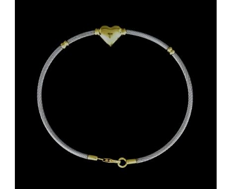 An 18ct Yellow and White Gold Rope Twist Bangle&nbsp;with heart, 180mm overall, gross weight 5.3gThe bangle presents in good 