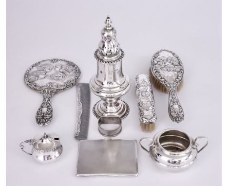 A George V Silver Sugar Caster and Mixed Silver,&nbsp;the caster&nbsp;by Fordham &amp; Faulkner Sheffield 1912,&nbsp;the shap