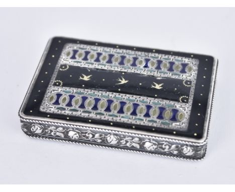 An Early 20th Century Continental Silver and Enamel Rectangular Snuff Box, by LW, stamped STERLING 935, and No. 256, the lid 