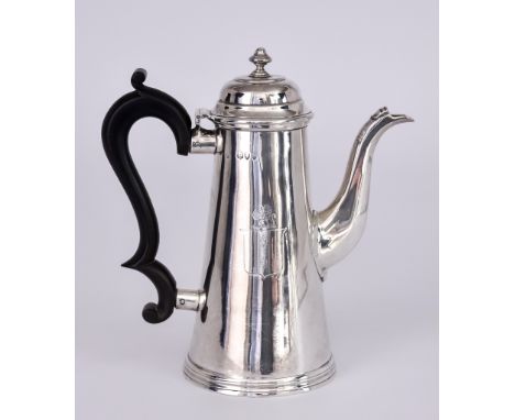 A Late Victorian Bachelor's Silver Coffee Pot of 18th Century Design, by Pairpoint Brothers, London 1893, the domed cover wit