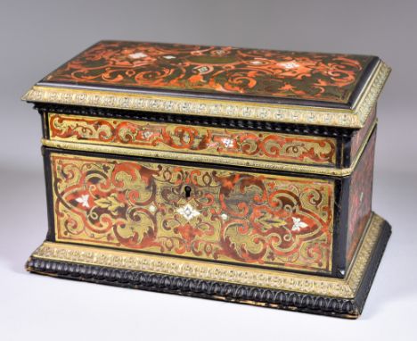 A 19th Century French Rosewood, Gilt Metal Mounted, Red Tortoiseshell and Mother of Pearl Inlaid Boulle Tea Caddy, by Berthet
