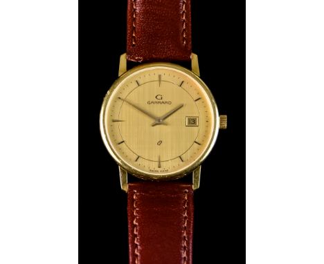 A Gentleman's 18ct Gold Quartz Wristwatch, by Garrard, 18ct gold case,&nbsp;32mm diameter,&nbsp;gold dial with gold baton num