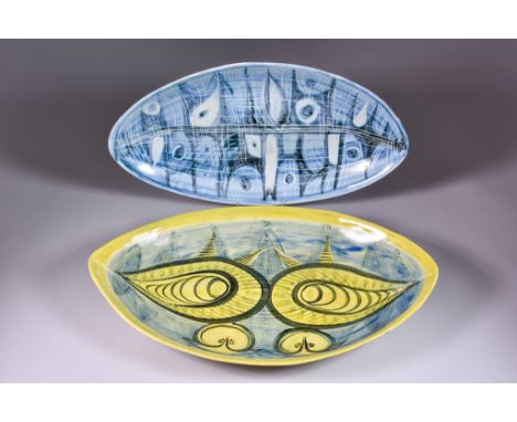 ***Margi Hine (1927-1987) – Studio Pottery – Ceramic serving dish patterned with two stylized owls, signed, 19.25ins x 12ins,
