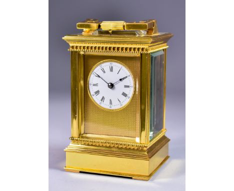 A 19th Century French Carriage Clock, No. 8839, the 1.875ins white enamel dial with Roman and Arabic numerals within engine t