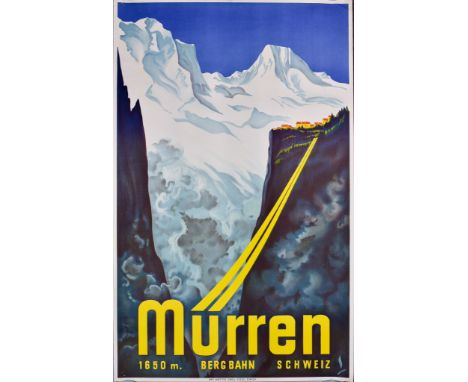 Martin Peikert (1901-1975) – Lithograph in colours – Poster – “Murren Bergbahn” (1935), printed by Institut Orell Fussli, Zur