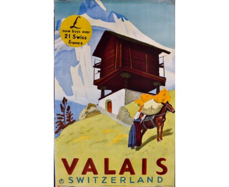 Erich Hermes (1881-1971) &ndash; Lithograph in colours &ndash; Poster &ndash; &ldquo;Valais Switzerland&rdquo; (1938), displa