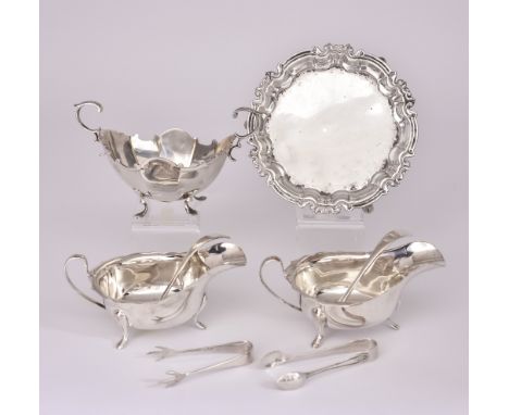 An Edward VII Silver Circular Waiter and Mixed Silver,&nbsp;the waiter&nbsp;by William Hutton &amp; Sons Ltd, London 1910,&nb