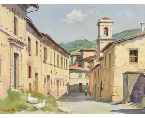 ***Gordon Lionel Davies (1926-2007) - Oil painting - "Via Legnano, Norcia", signed, panel 11.5ins x 15ins, framed