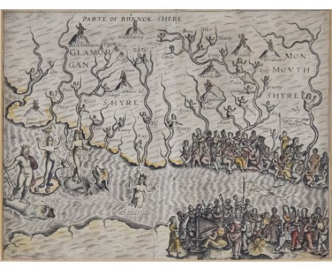 William Hole (?-1624) - For Michael Draytons (1563-1631) - Engraving in colours - The 'Choirs Map', untitled, showing an Engl