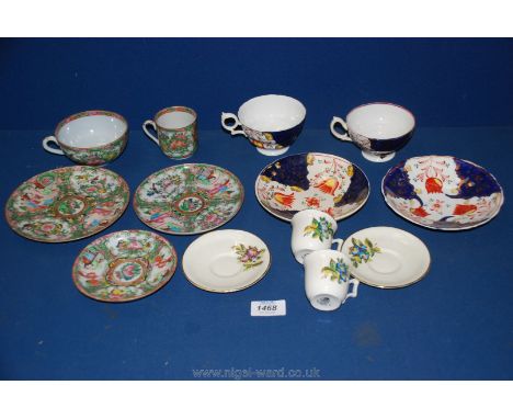 A small quantity of china including two Gaudy Welsh cups and saucers, two Royal Worcester cups and saucers, oriental tea cup,