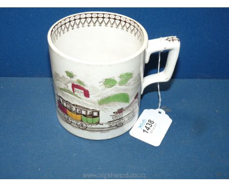 An 1860's Burgess and Leigh Mug, printed and painted with a railway pattern, the engine marked 'EXPRESS' the base marked B&am