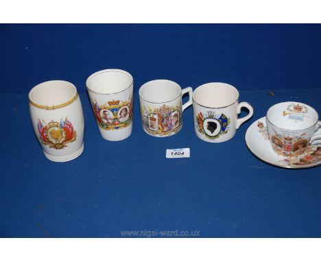 A box of commemorative cups and saucers to include Shelley, Weatherby, Green &amp; Co., etc.