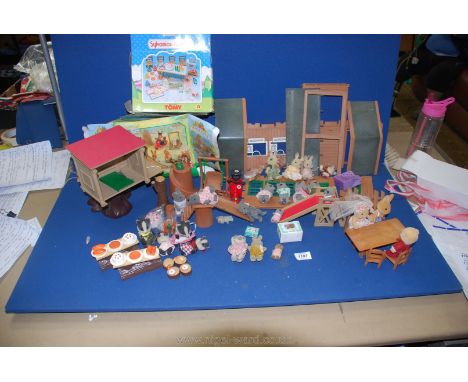 Miscellaneous Sylvanian Family Tree House, Play Mobile Ticket Office, Maple Town playground set and dining table set and grou