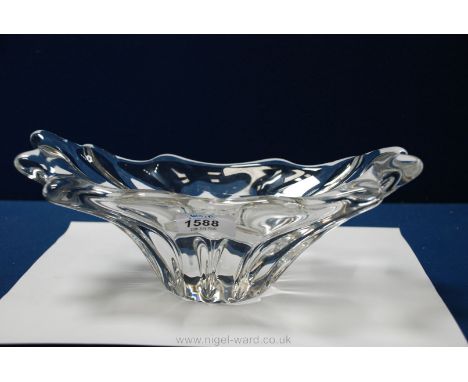 A vintage Daum very heavy crystal glass elongated star-shaped bowl, signed Daum Nancy France, 10 3/4" long.