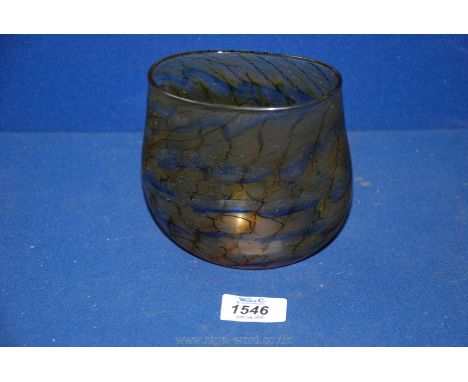 A pretty glass "Martin Andrews Studio" Vase in a pouch shape with light amber marbled effect and blue detail, marked to base 