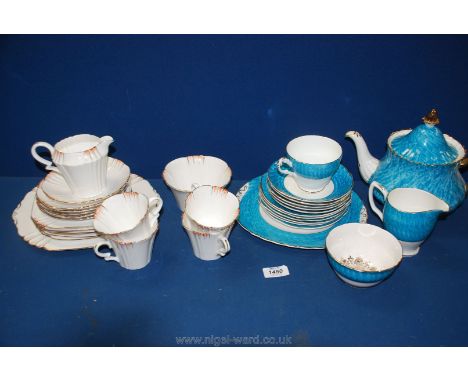 A quantity of china including a Royal Imperial part Teaset, blue with gilt edging (teapot a/f), cake plate, six side plates, 