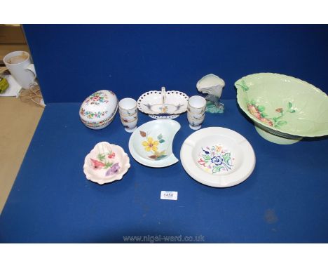 A quantity of china including six Royal Worcester egg cups, Poole ash tray, Coalport 'Ming Rose' egg trinket pot, Sylvac dolp