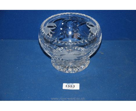 A small cut glass,Fuchsia patterned Rose bowl, 5 1/2'' diameter x 4 1/4'' tall.