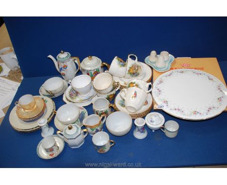 A quantity of china including a Tunstall part Teaset with thatched cottage pattern, miscellaneous condiments, coffee pot, suc