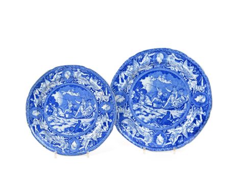 Two blue and white commemorative transferware plates  1st half 19th century, depicting the Apotheosis of Nelson, the well wit