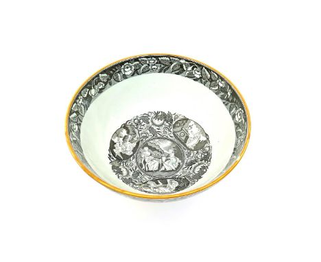 A pearlware commemorative footed bowl  1st half 19th century, depicting the mourning of Lord Nelson, the interior well printe