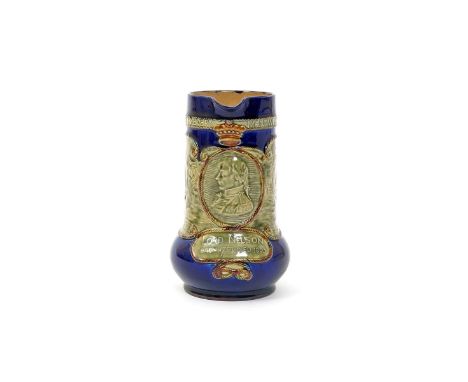 A Royal Doulton stoneware commemorative jug  c.1905, moulded in shallow relief with a profile portrait of Lord Nelson against