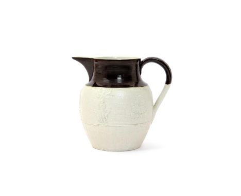 A T & J Hollins smear-glazed jug  early 19th century, applied with a standing portrait of Nelson beside a tree sprig bearing 