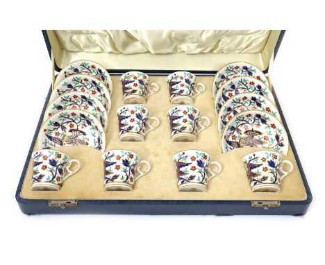 A rare Royal Worcester cased coffee set  date code for 1940, richly decorated in the Independence 1776 pattern, each piece wi