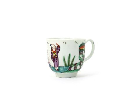 A Worcester polychrome coffee cup   c.1756, boldly painted with the Beckoning Chinaman pattern, a single standing figure with