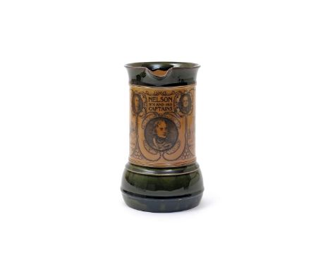 A Royal Doulton stoneware commemorative jug  c.1905, printed in black and titled 'Nelson and his Captains', with a portrait r