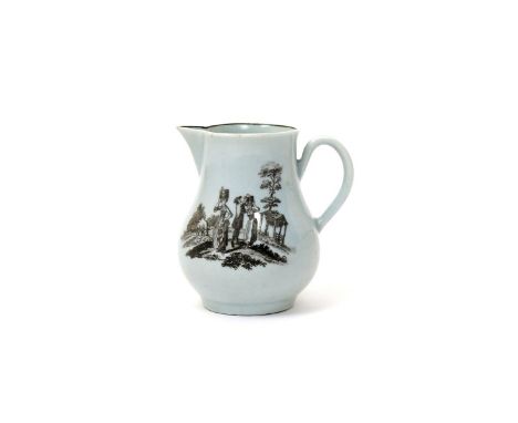 A good Worcester milk jug  c.1765, printed in black with The Milkmaids to one side, the reverse with a milkmaid and calf, a n