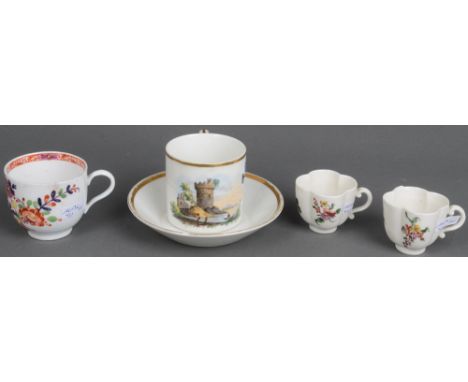 Konvolut Tassen. Meissen / Nymphenburg 18. Jh. Porzellan, bunt bemalt mit Tischchenmuster bzw. Blumen und Landschaften; am Bo