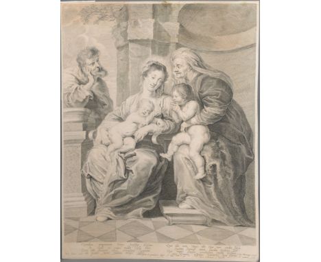 Peter Paul Rubens (1577-1640). Die Hl. Familie mit der hl. Elisabeth und dem Johannesknaben. Kupferstich, li./u./sign., unger