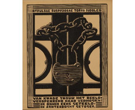 Maurits Cornelis "M.C." Escher (Dutch, 1898-1972). Woodcut on paper print titled "Padlock" from the series "Emblemata XXIV," 