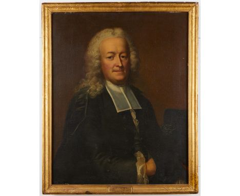 Emmanuel Jakob Handmann (Swiss, 1718-1781). Oil on canvas portrait of Johann Rudolf Kirchberger (1700-1789). The brass namepl