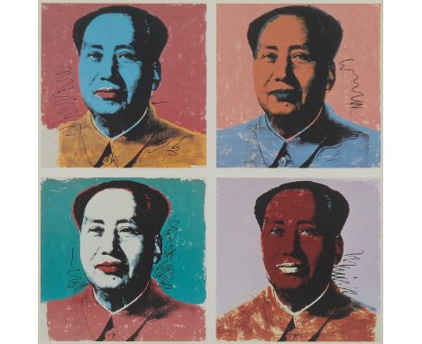 After Andy Warhol (American, 1928-1987). Pop Art print on paper depicting four views of Mao Zedong.Sight; height: 24 in x wid