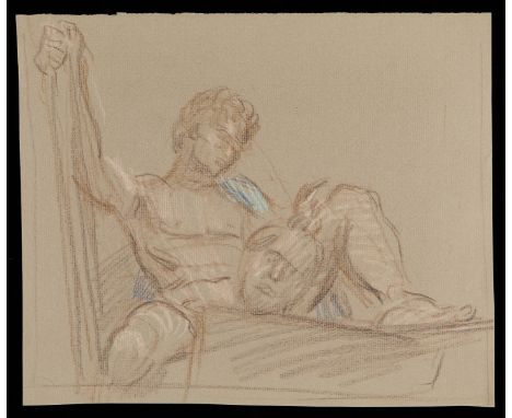 Paul Cadmus (American, 1904-1999). Crayon on paper drawing or sketch depicting a nude David seated with the head of Goliath.P