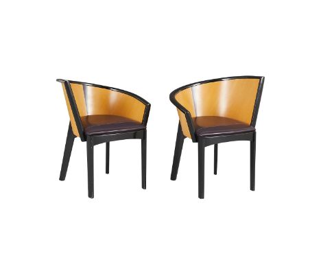 Paul Haigh (British, b. 1949) for Bernhardt, United States. Pair of asymmetrical Sinistra chairs; part of the Opus collection