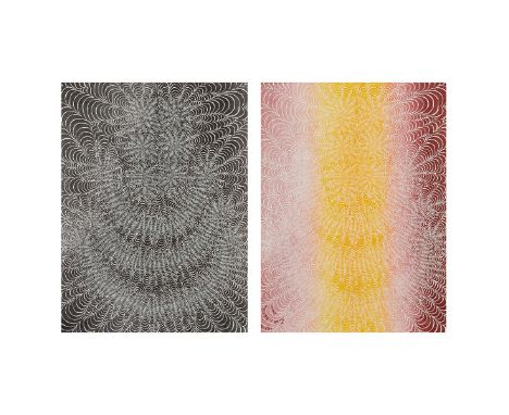 Kelsey Ross Brookes (American, b. 1978). Group of two letter press rubber ink on cotton rag paper prints from the "Triple Hap