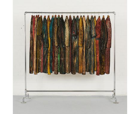 Pavlos Dionyssopoulos (Greek, 1930-2019). Large mixed media sculptural work titled "Sales Rack I" depicting hanging clothing,