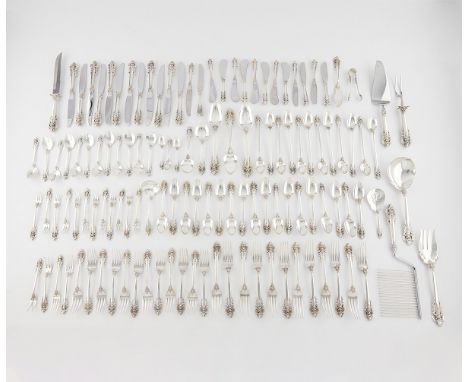 Wallace, United States. 126 piece sterling silver serving flatware set in the "Grand Baroque" pattern, introduced in 1941, al