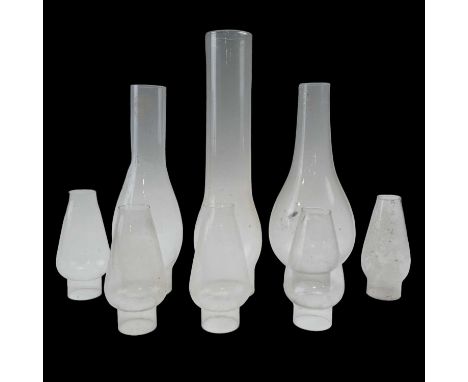 Six glass oil lamp chimneys