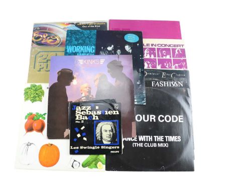 A group of LP vinyl records including The Kinks, Deep Purple, Derek and the Dominos / Eric Clapton, Electric Light Orchestra,