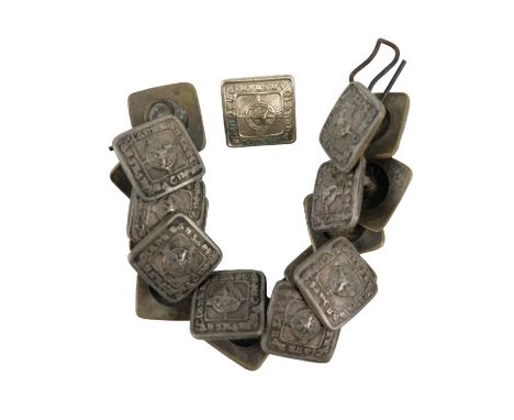 A set of 19 vintage nickel-plated brass Scottish doublet or waistcoat dress buttons, 14 x 14 mm