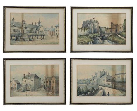 W Hetherington, four views of Old Carlisle comprising The English Gate, the West Walls, the Carlisle Castle half-moon battery