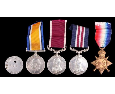 A Great War gallantry medal group comprising a Military Medal, 1914-15 Star, British War and Long Service and Good Conduct Me