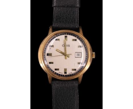 A vintage Oris gold-plated stainless steel wristwatch, having a crown-wound movement, gilt baton hands and markers and a date